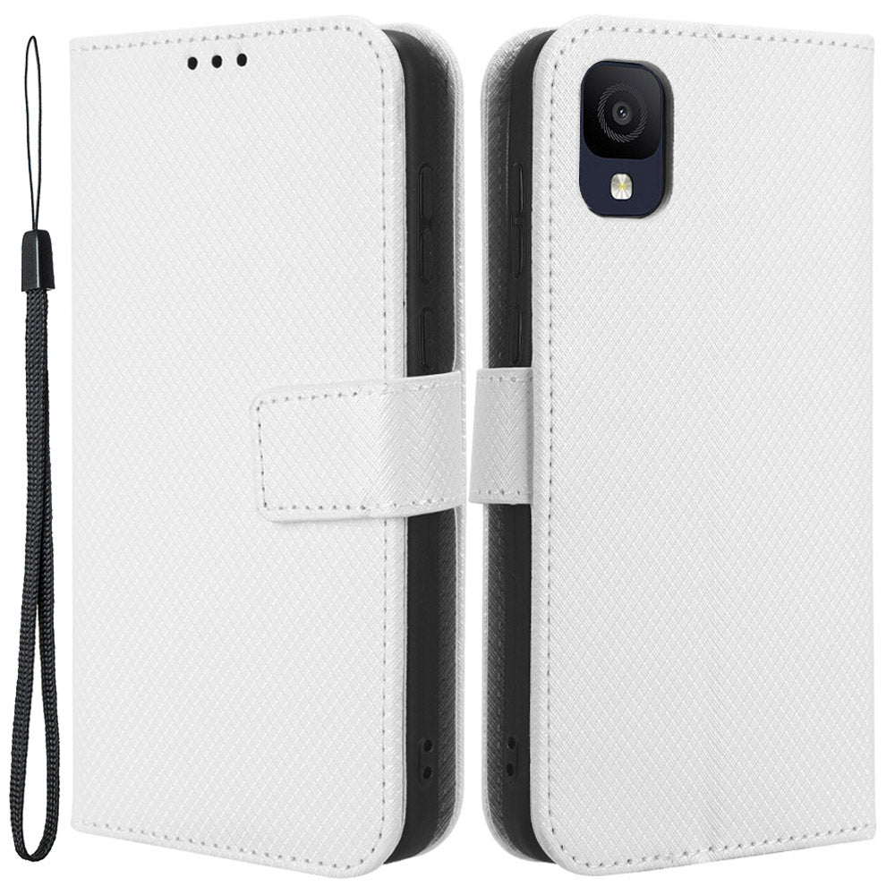 For TCL Ion Z PU Leather Wallet Shockproof Stand Cover Diamond Texture Phone Case