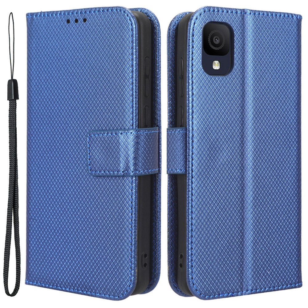 For TCL Ion Z PU Leather Wallet Shockproof Stand Cover Diamond Texture Phone Case