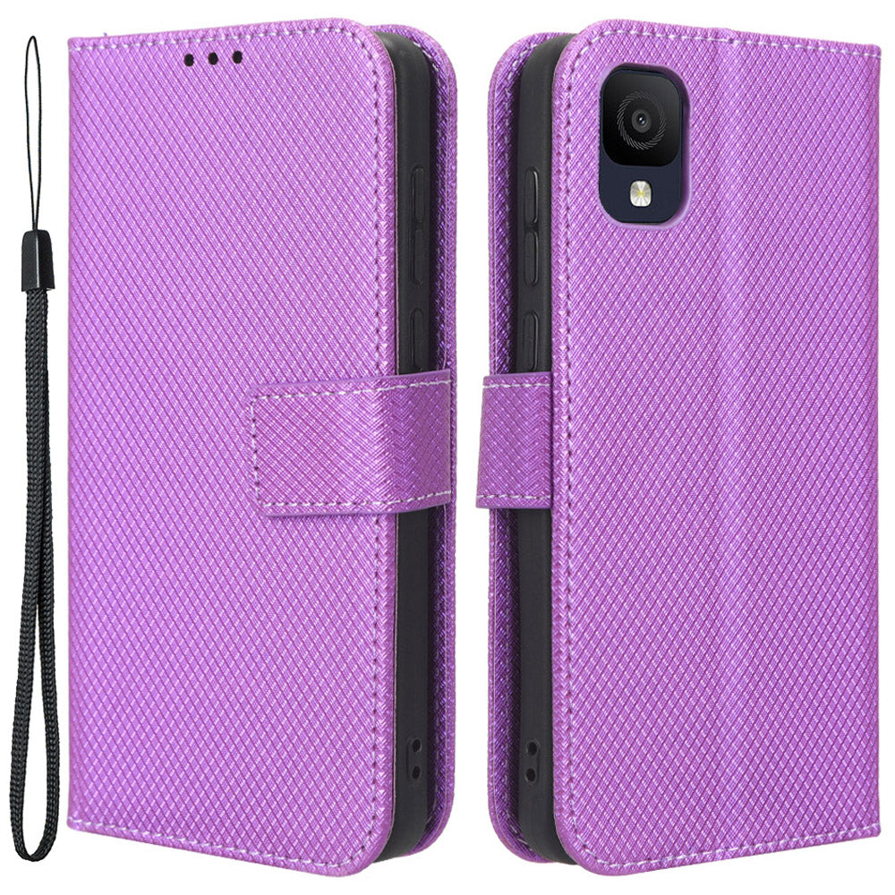 For TCL Ion Z PU Leather Wallet Shockproof Stand Cover Diamond Texture Phone Case