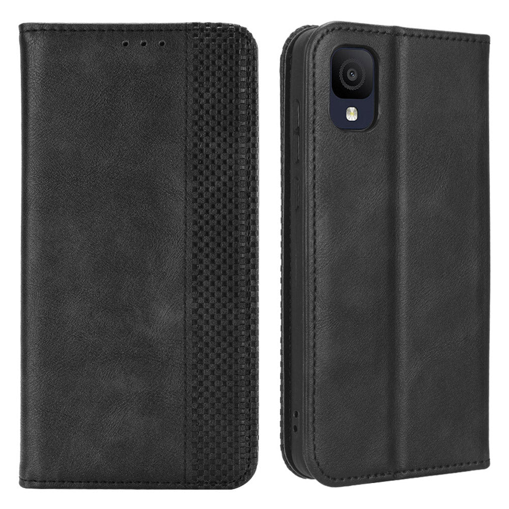 For TCL Ion Z Retro PU Leather Wallet Phone Case Magnetic Absorption Folding Stand Cover