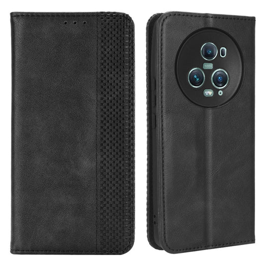 For Honor Magic5 Pro 5G PU Leather Wallet Retro Phone Case Magnetic Absorption Flip Stand Cover
