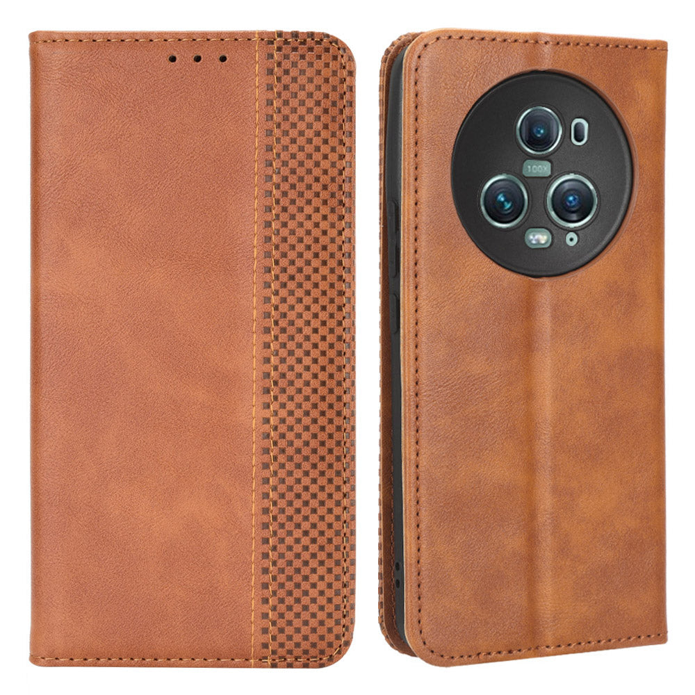For Honor Magic5 Pro 5G PU Leather Wallet Retro Phone Case Magnetic Absorption Flip Stand Cover