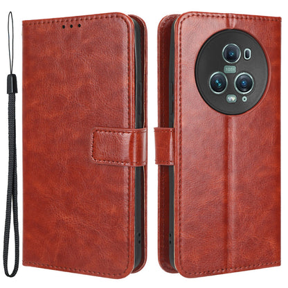 For Honor Magic5 Pro 5G Crazy Horse Texture PU Leather Wallet Stand Cover Shockproof Phone Case