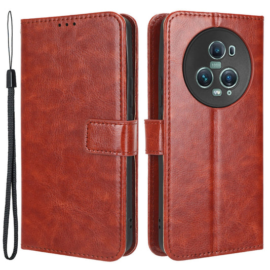 For Honor Magic5 Pro 5G Crazy Horse Texture PU Leather Wallet Stand Cover Shockproof Phone Case