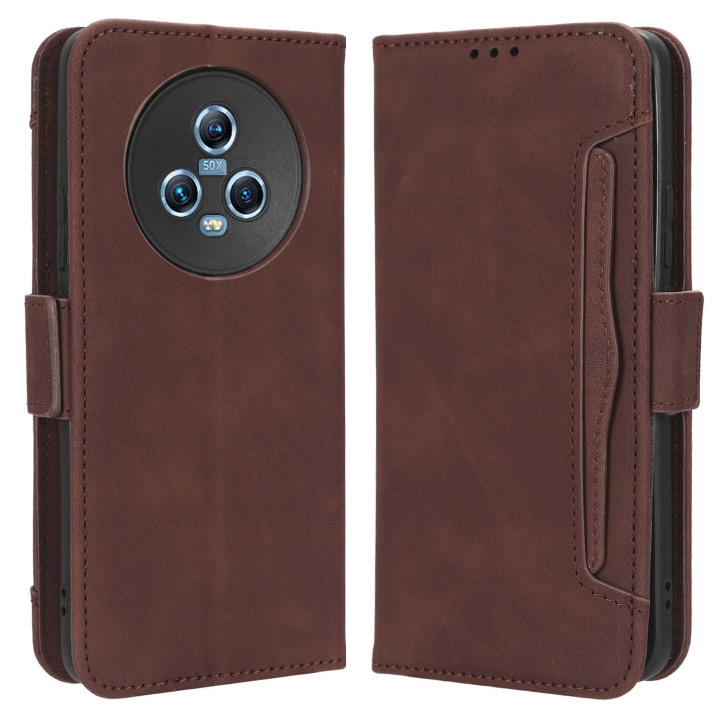 For Honor Magic5 5G Multiple Card Slots PU Leather Wallet Stand Cover Drop-proof Phone Case