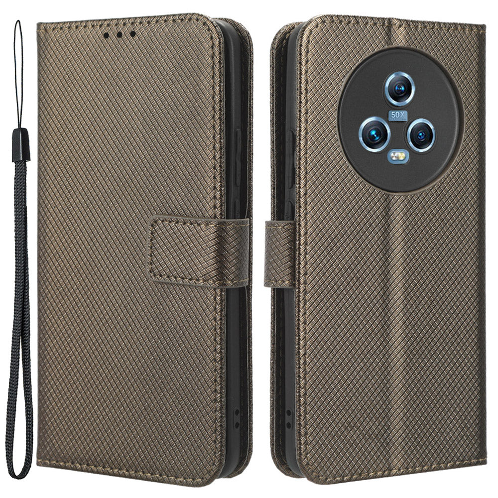 For Honor Magic5 5G Diamond Texture PU Leather Drop-proof Phone Case Folding Stand Wallet Cover