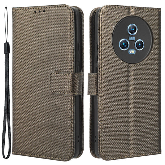 For Honor Magic5 5G Diamond Texture PU Leather Drop-proof Phone Case Folding Stand Wallet Cover