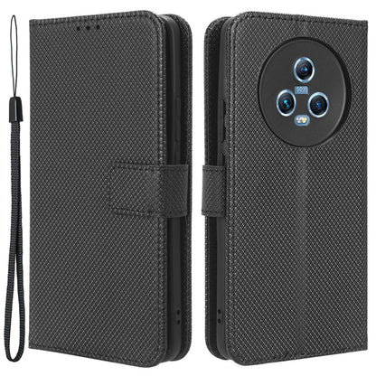 For Honor Magic5 5G Diamond Texture PU Leather Drop-proof Phone Case Folding Stand Wallet Cover