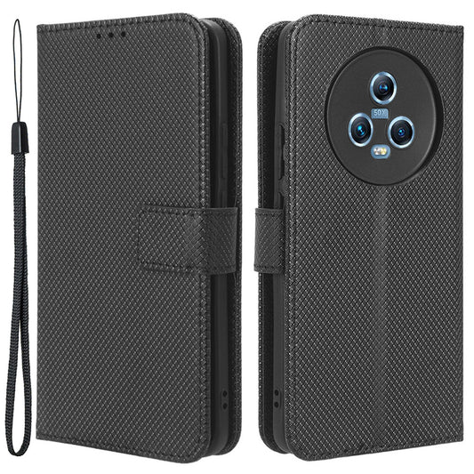 For Honor Magic5 5G Diamond Texture PU Leather Drop-proof Phone Case Folding Stand Wallet Cover