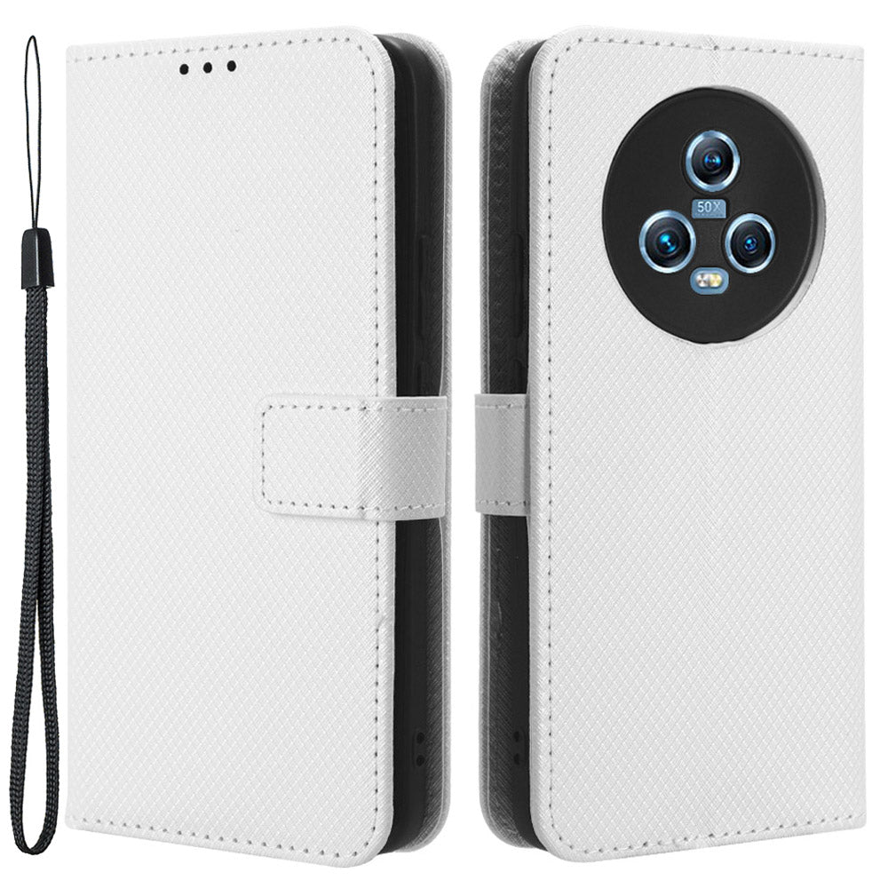 For Honor Magic5 5G Diamond Texture PU Leather Drop-proof Phone Case Folding Stand Wallet Cover