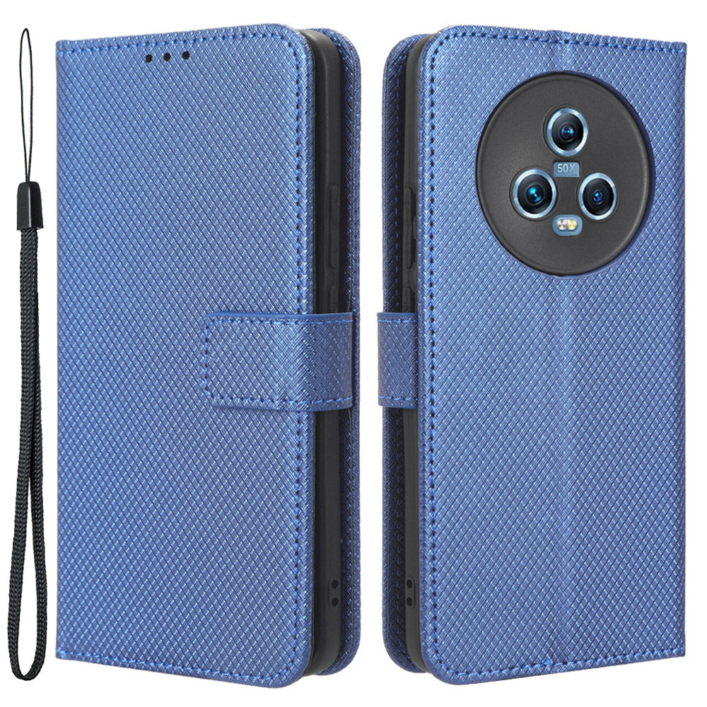 For Honor Magic5 5G Diamond Texture PU Leather Drop-proof Phone Case Folding Stand Wallet Cover