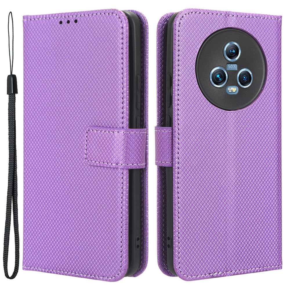 For Honor Magic5 5G Diamond Texture PU Leather Drop-proof Phone Case Folding Stand Wallet Cover