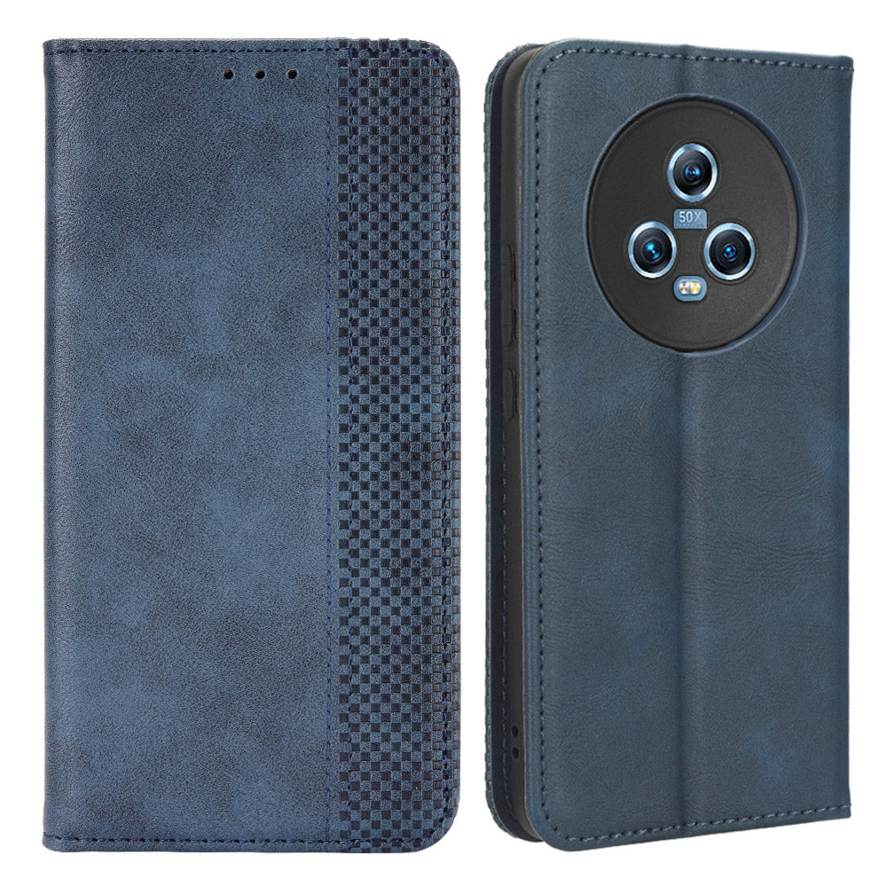 For Honor Magic5 5G Retro PU Leather Magnetic Closing Phone Case Folding Stand Wallet Cover