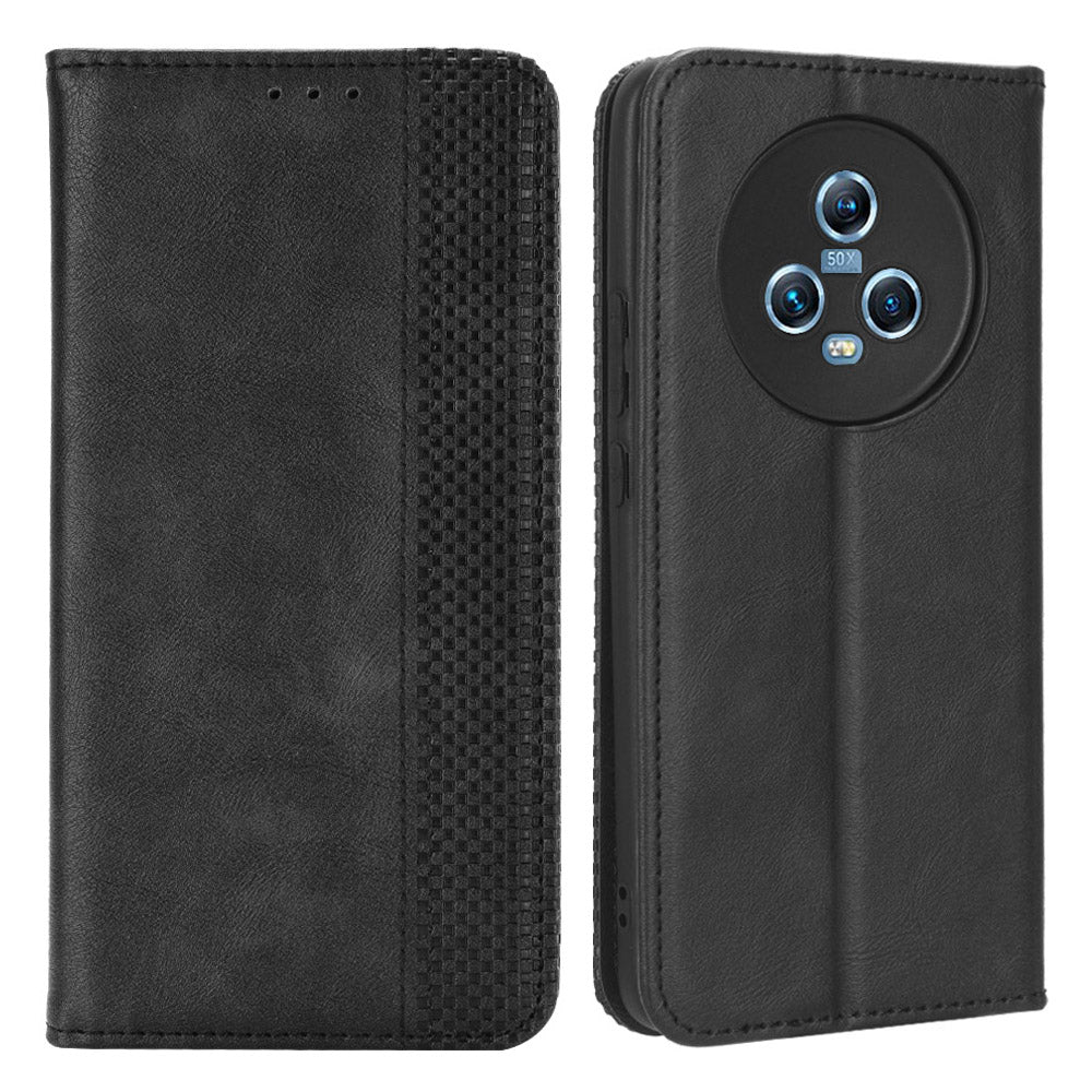 For Honor Magic5 5G Retro PU Leather Magnetic Closing Phone Case Folding Stand Wallet Cover