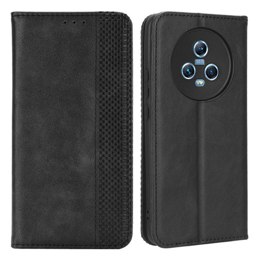 For Honor Magic5 5G Retro PU Leather Magnetic Closing Phone Case Folding Stand Wallet Cover