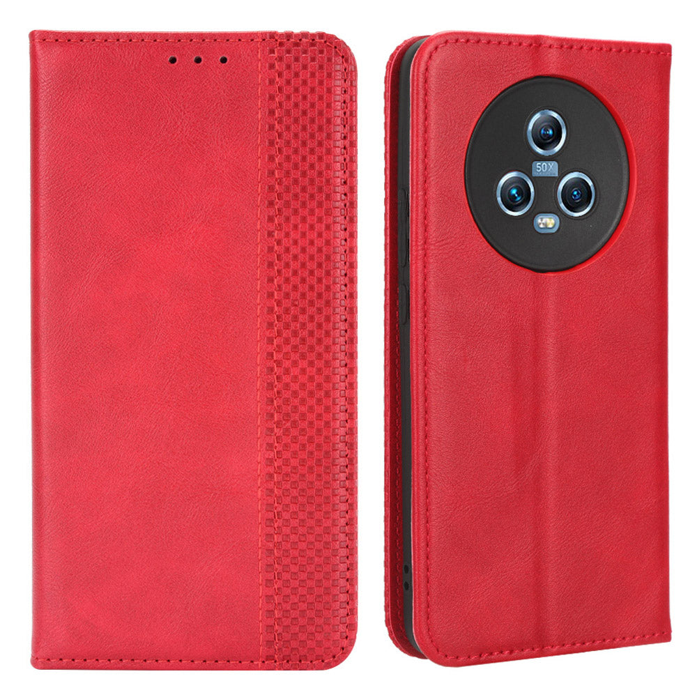 For Honor Magic5 5G Retro PU Leather Magnetic Closing Phone Case Folding Stand Wallet Cover