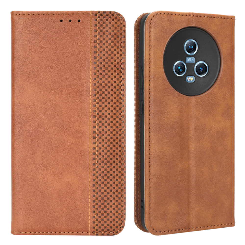 For Honor Magic5 5G Retro PU Leather Magnetic Closing Phone Case Folding Stand Wallet Cover