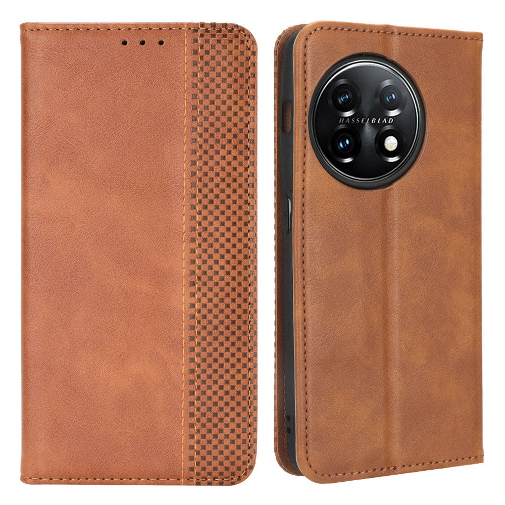 For OnePlus 11R 5G / Ace 2 5G PU Leather Wallet Phone Case Retro Magnetic Closing Stand Cover
