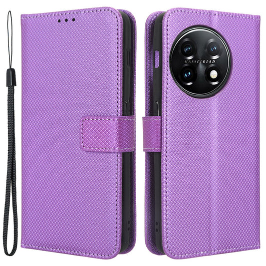For OnePlus 11R 5G / Ace 2 5G Diamond Texture Stand Cover PU Leather Wallet Shockproof Phone Case