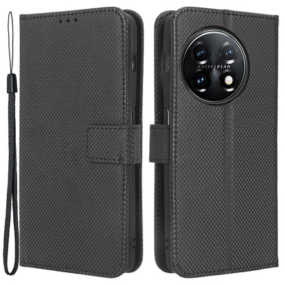 For OnePlus 11R 5G / Ace 2 5G Diamond Texture Stand Cover PU Leather Wallet Shockproof Phone Case