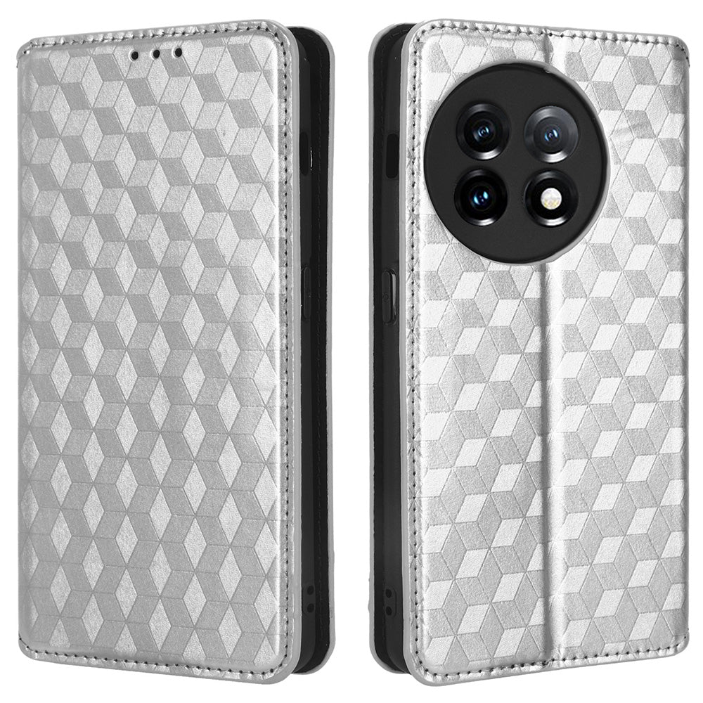 For OnePlus Ace 2 5G / 11R 5G Wallet Stand Phone Case PU Leather Imprinted Rhombus Pattern Phone Cover