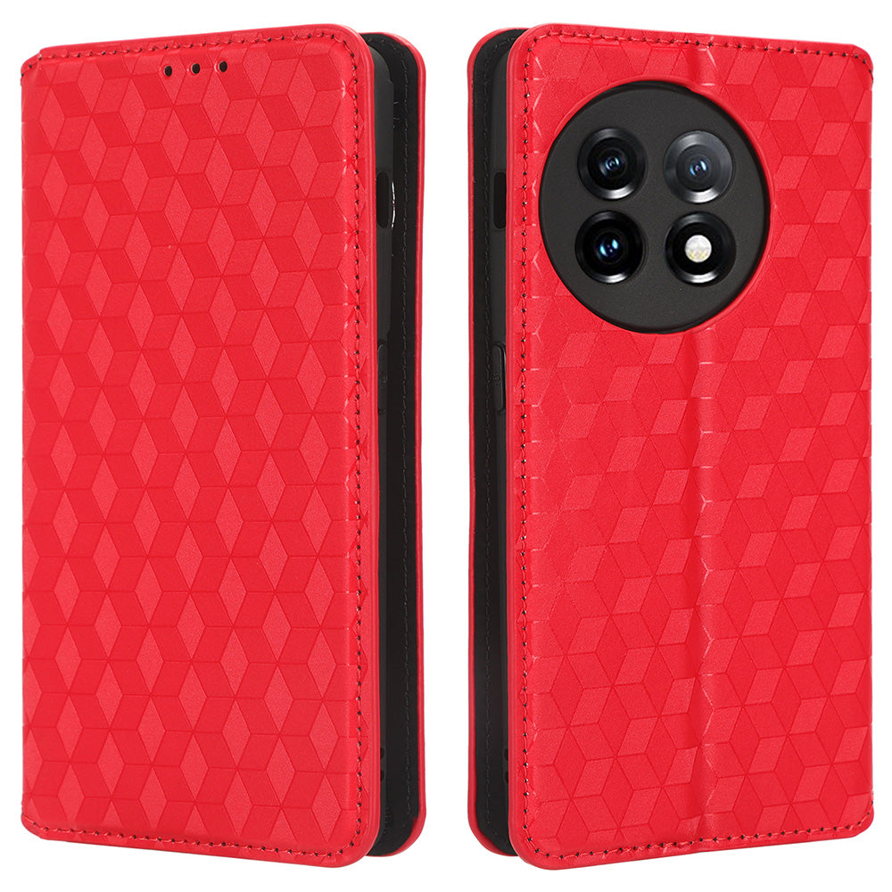 For OnePlus Ace 2 5G / 11R 5G Wallet Stand Phone Case PU Leather Imprinted Rhombus Pattern Phone Cover