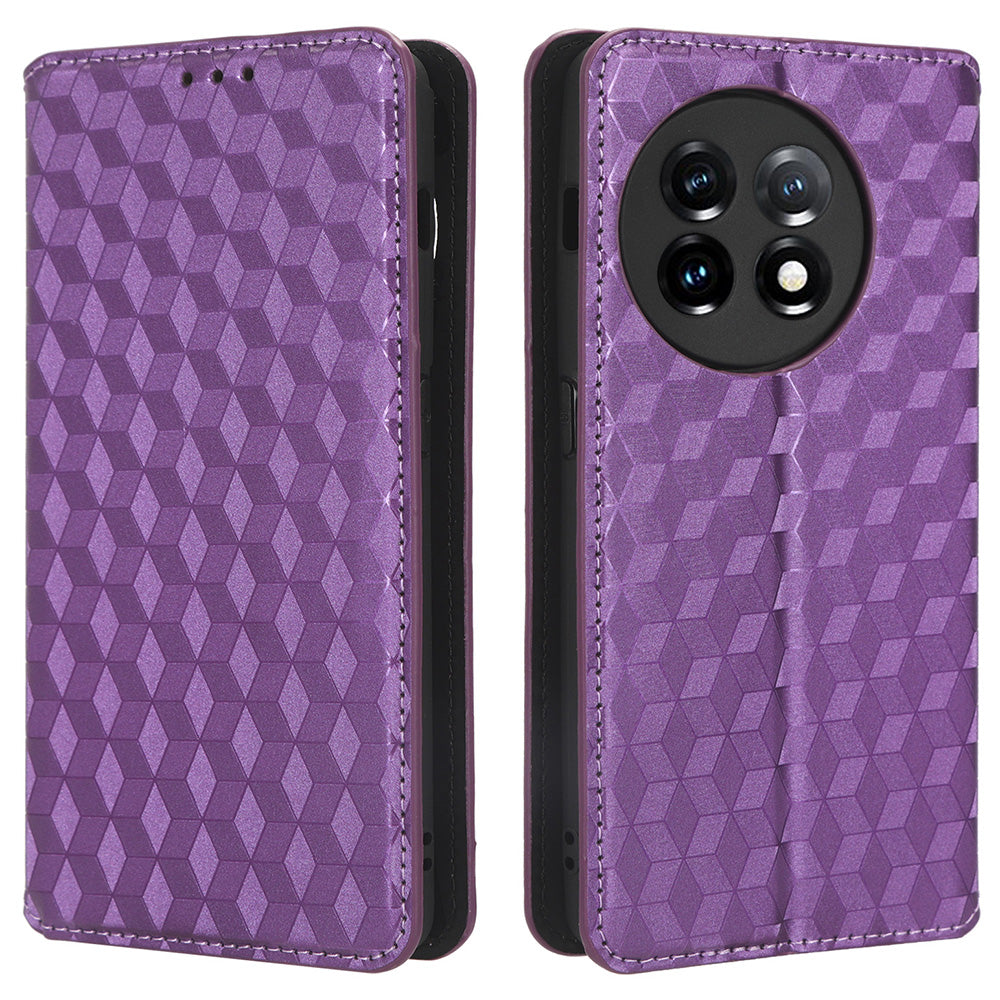 For OnePlus Ace 2 5G / 11R 5G Wallet Stand Phone Case PU Leather Imprinted Rhombus Pattern Phone Cover