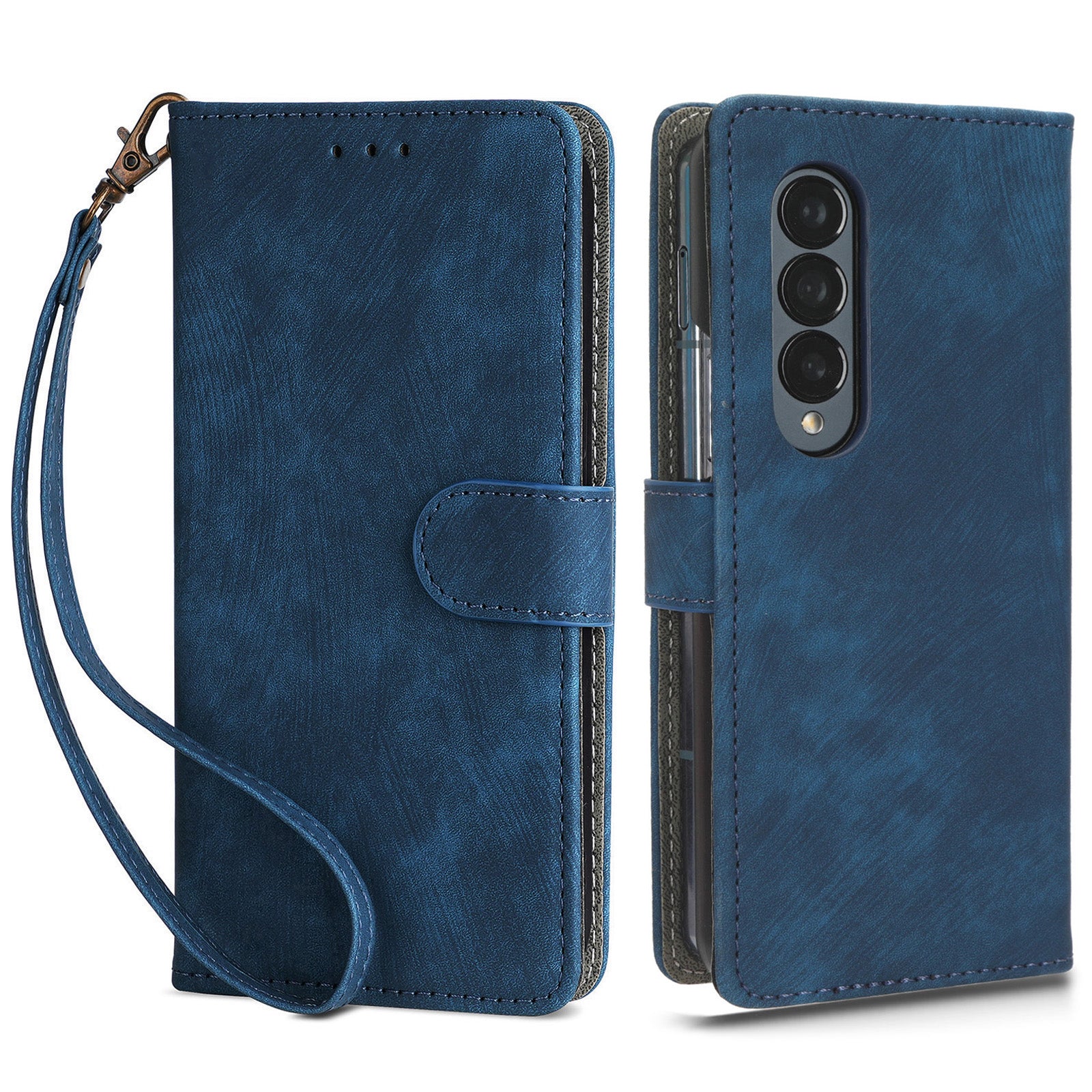 For Samsung Galaxy Z Fold3 5G Leather Phone Case RFID Blocking Wallet Stand Smartphone Cover with Strap