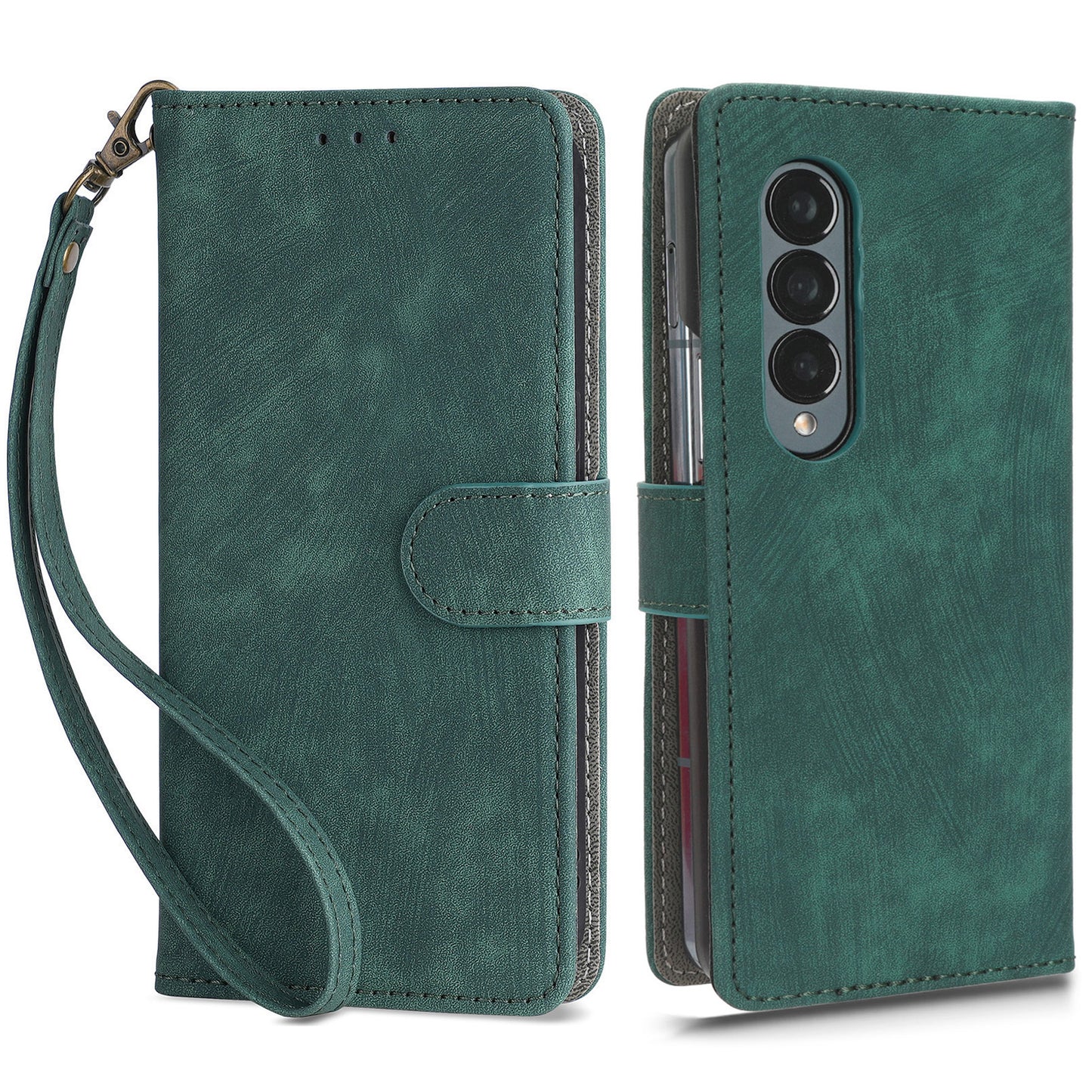 For Samsung Galaxy Z Fold3 5G Leather Phone Case RFID Blocking Wallet Stand Smartphone Cover with Strap