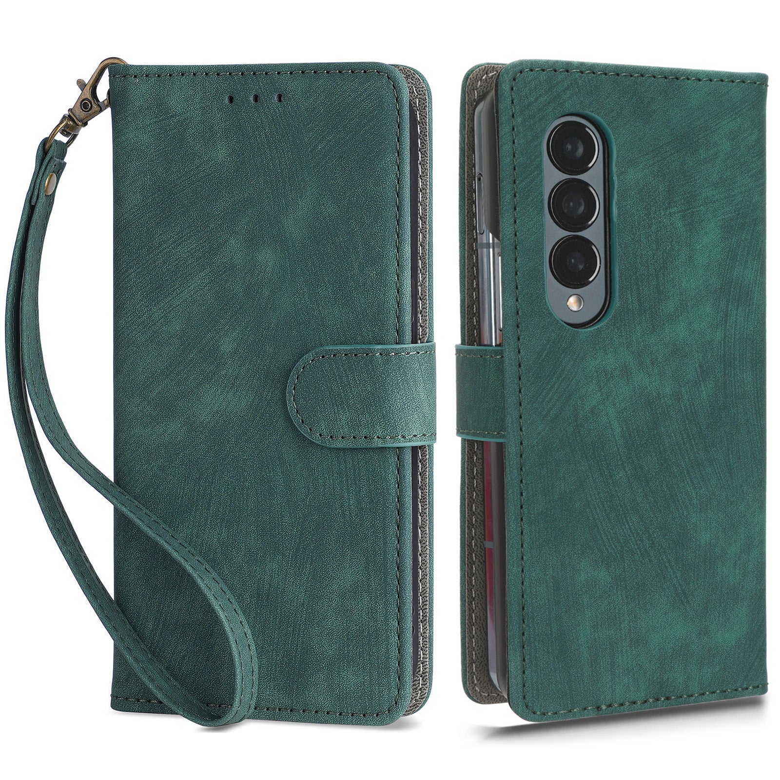 For Samsung Galaxy Z Fold3 5G Leather Phone Case RFID Blocking Wallet Stand Smartphone Cover with Strap
