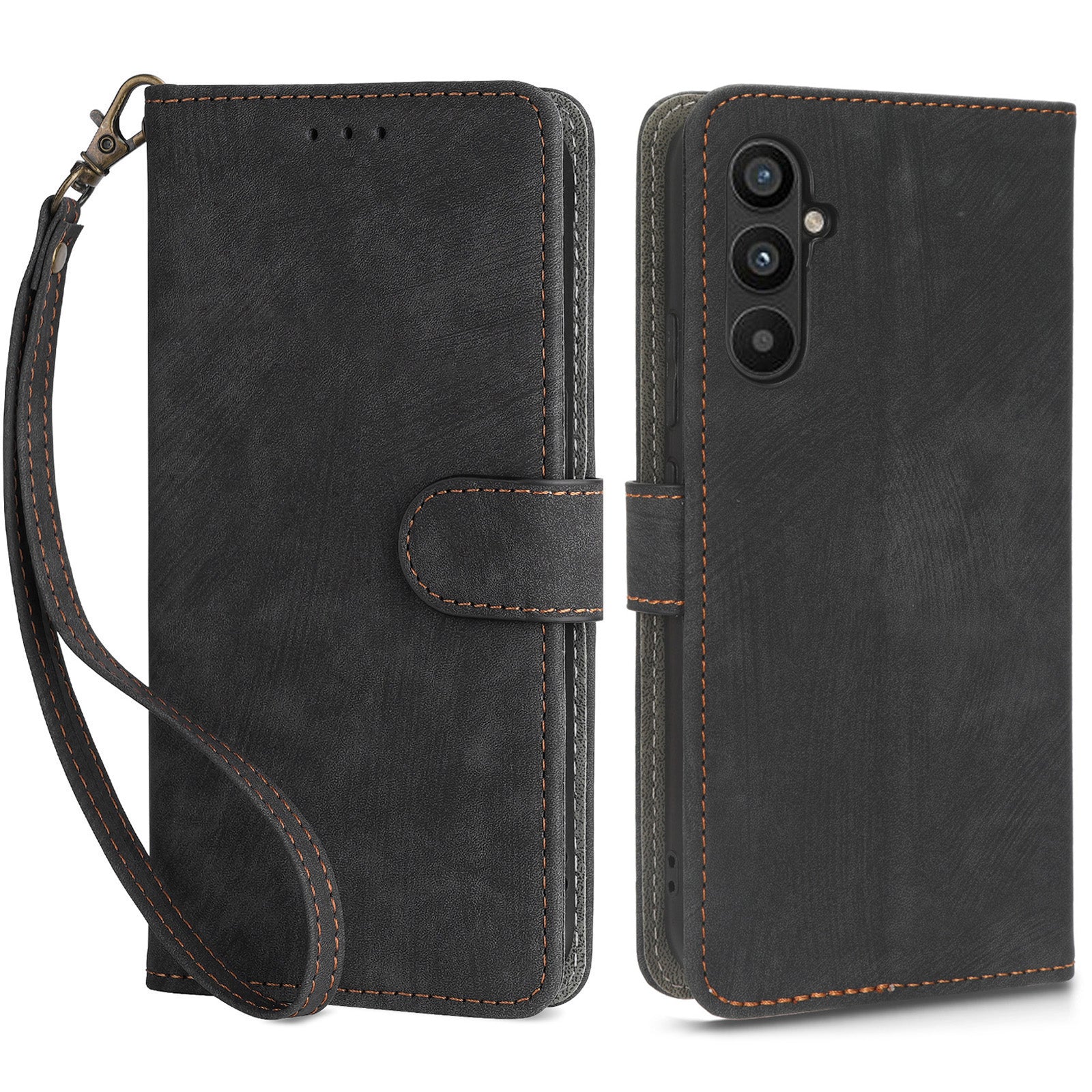 For Samsung Galaxy A24 4G RFID Blocking Phone Cover Wallet Stand Leather Case with Strap