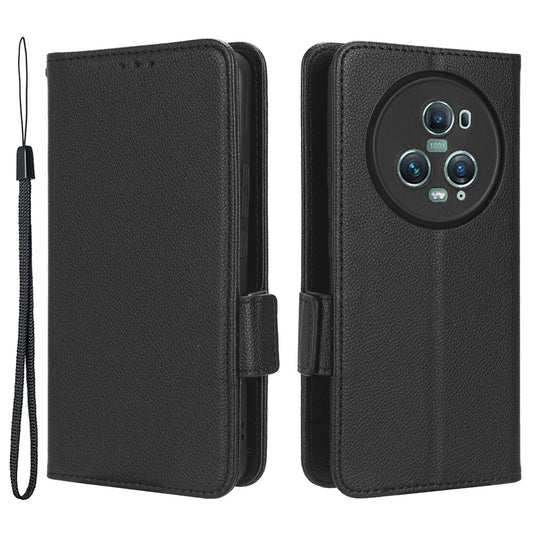 For Honor Magic5 Pro PU Leather Flip Folio Case Wallet Stand Litchi Texture Shockproof Phone Cover