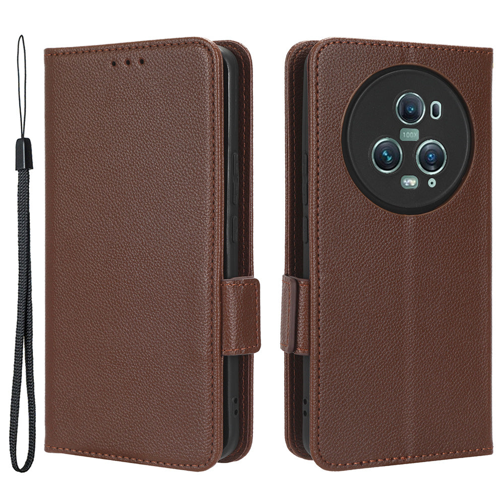 For Honor Magic5 Pro PU Leather Flip Folio Case Wallet Stand Litchi Texture Shockproof Phone Cover