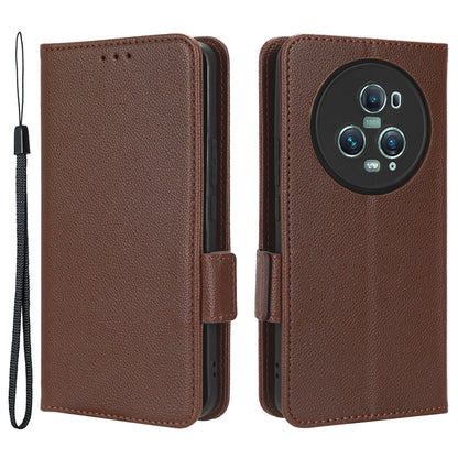 For Honor Magic5 Pro PU Leather Flip Folio Case Wallet Stand Litchi Texture Shockproof Phone Cover