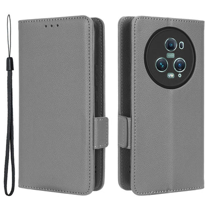 For Honor Magic5 Pro PU Leather Flip Folio Case Wallet Stand Litchi Texture Shockproof Phone Cover