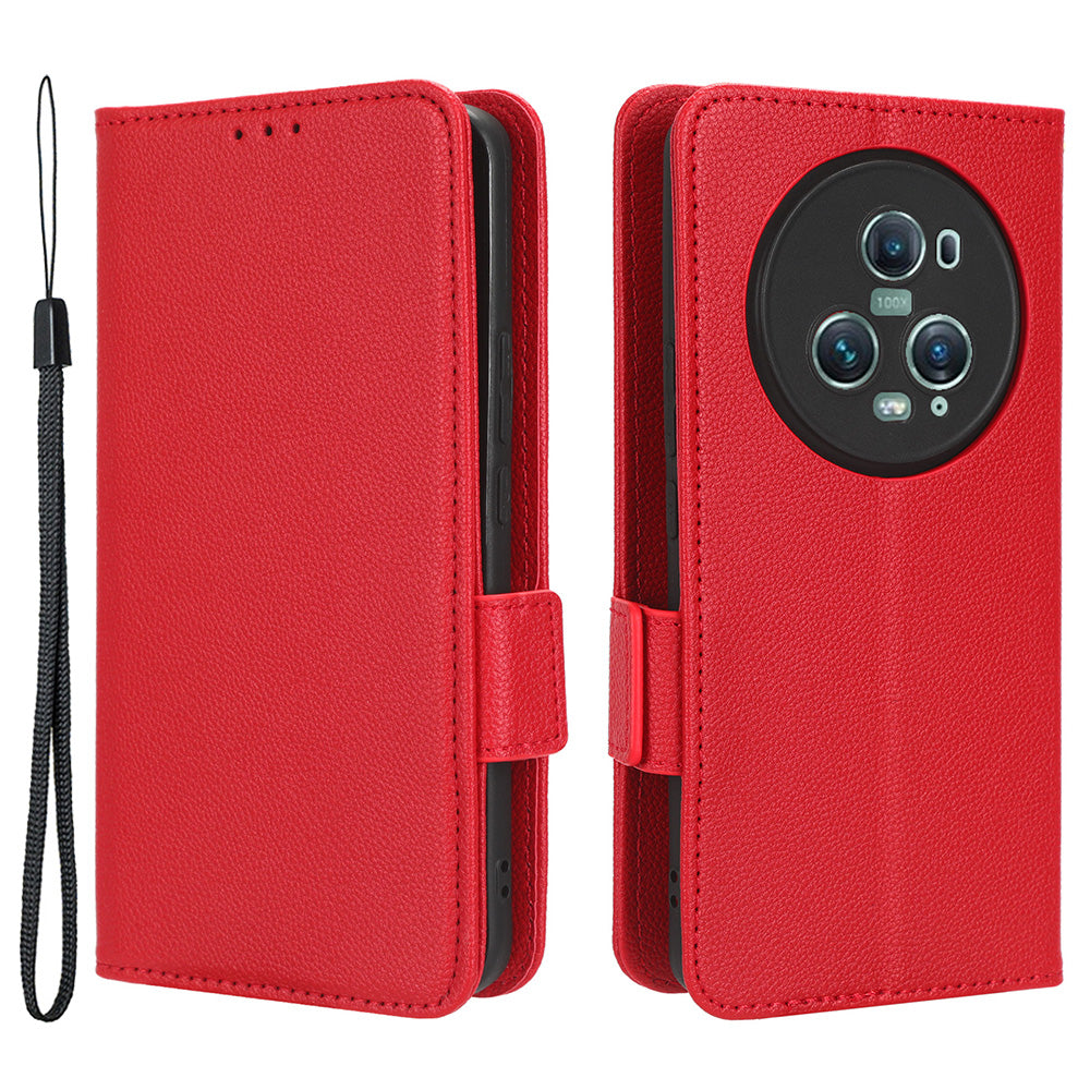 For Honor Magic5 Pro PU Leather Flip Folio Case Wallet Stand Litchi Texture Shockproof Phone Cover