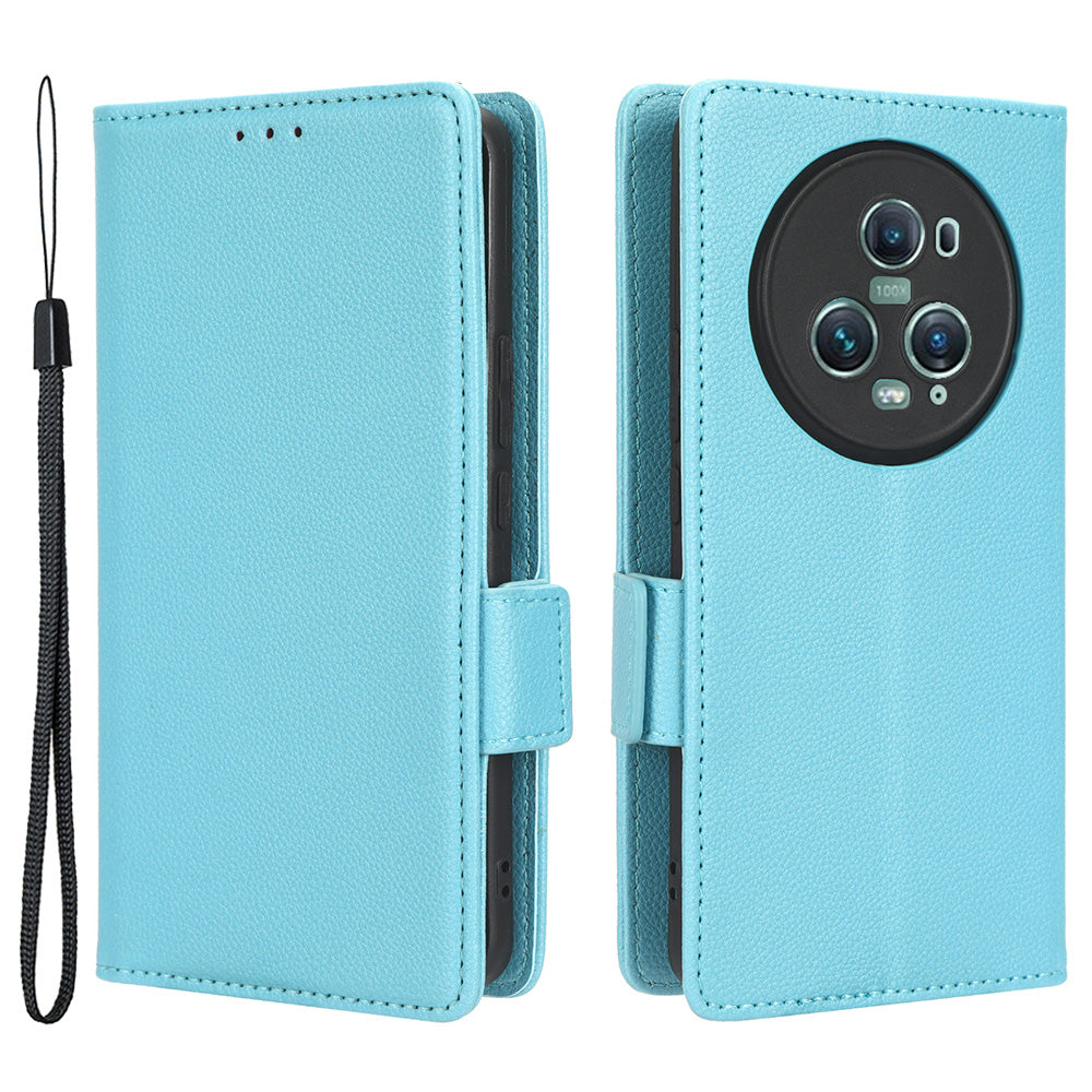 For Honor Magic5 Pro PU Leather Flip Folio Case Wallet Stand Litchi Texture Shockproof Phone Cover