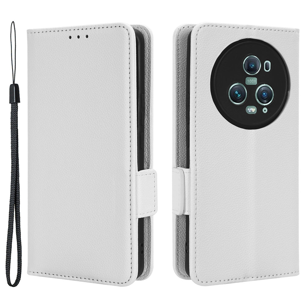 For Honor Magic5 Pro PU Leather Flip Folio Case Wallet Stand Litchi Texture Shockproof Phone Cover