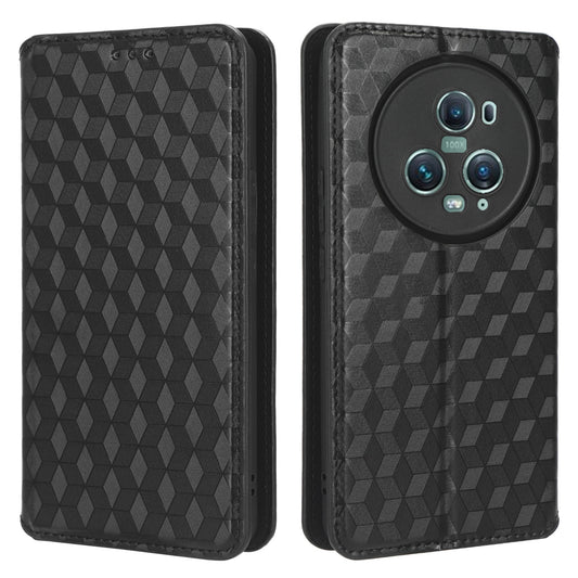 For Honor Magic5 Pro Phone Leather Case Imprinted Rhombus Pattern Wallet Stand Protective Phone Cover