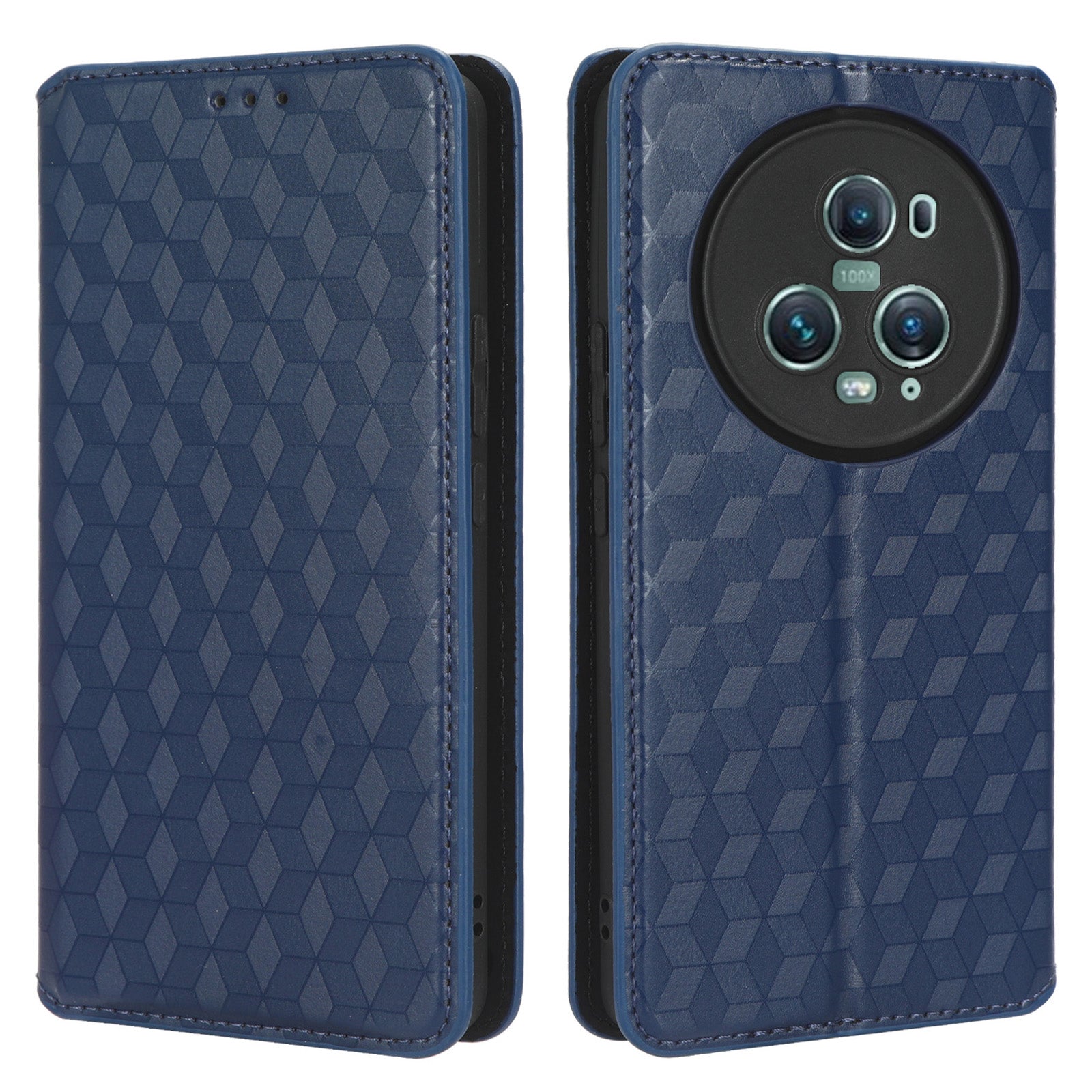 For Honor Magic5 Pro Phone Leather Case Imprinted Rhombus Pattern Wallet Stand Protective Phone Cover