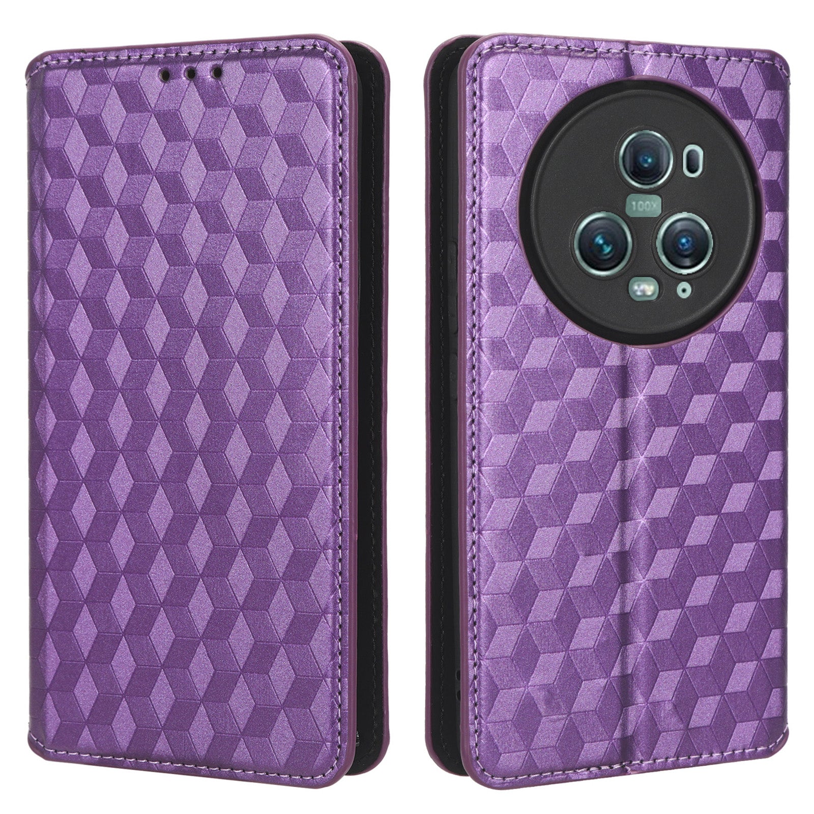 For Honor Magic5 Pro Phone Leather Case Imprinted Rhombus Pattern Wallet Stand Protective Phone Cover