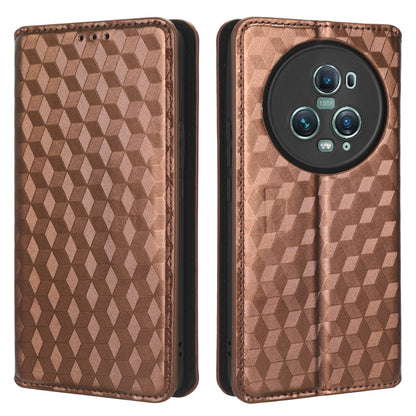 For Honor Magic5 Pro Phone Leather Case Imprinted Rhombus Pattern Wallet Stand Protective Phone Cover