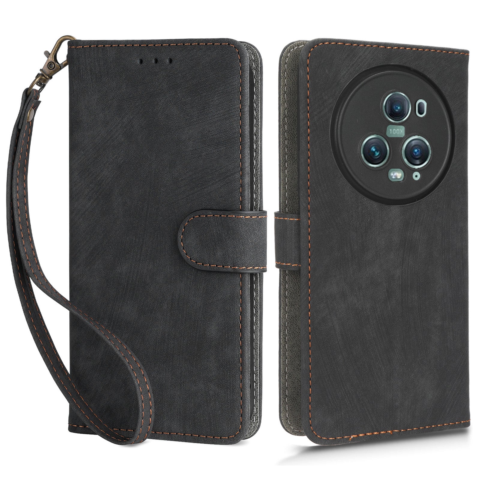 For Honor Magic5 Pro Phone Wallet Case RFID Blocking PU Leather Stand Phone Cover with Strap