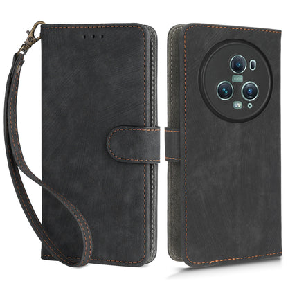 For Honor Magic5 Pro Phone Wallet Case RFID Blocking PU Leather Stand Phone Cover with Strap