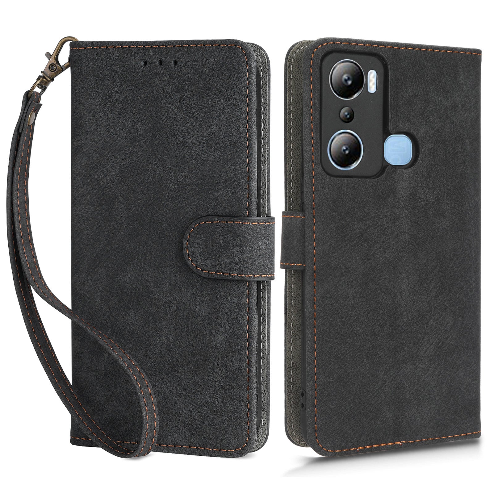For Infinix Hot 20i 4G X665C X665E RFID Blocking Phone Case Leather Wallet Stand Phone Cover with Strap