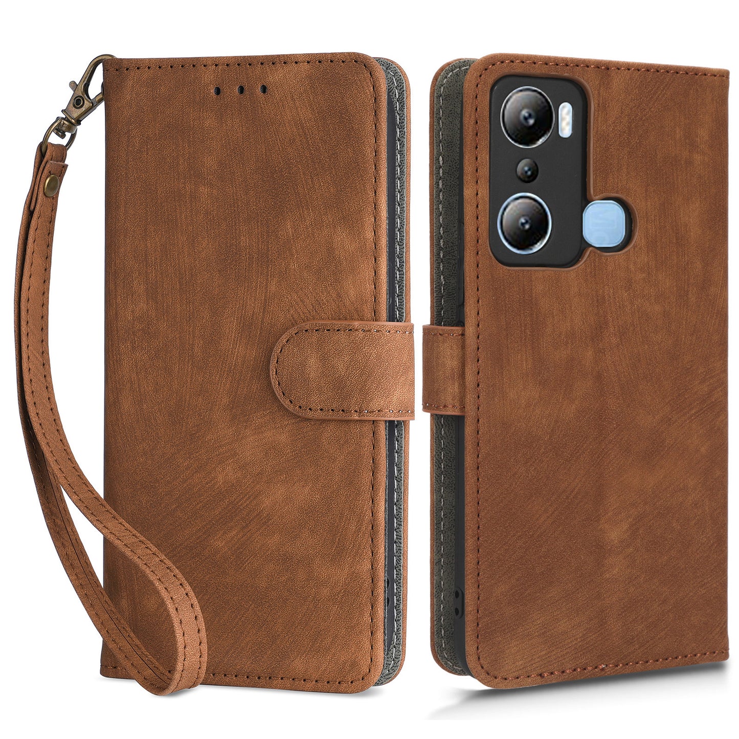 For Infinix Hot 20i 4G X665C X665E RFID Blocking Phone Case Leather Wallet Stand Phone Cover with Strap