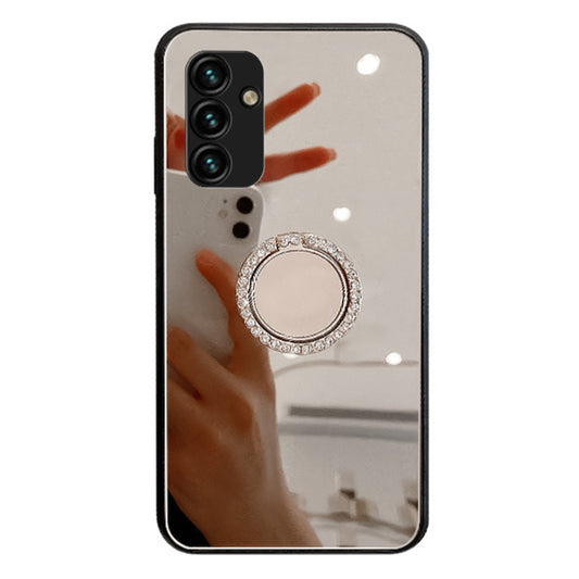 For Samsung Galaxy A14 5G Ring Kickstand TPU + PC Phone Cover Reflective Makeup Mirror Case