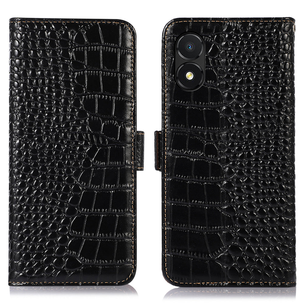 RFID Blocking Phone Cover for Honor X5 4G Genuine Cowhide Leather Case with Stand Wallet
