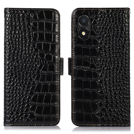 RFID Blocking Phone Cover for Honor X5 4G Genuine Cowhide Leather Case with Stand Wallet