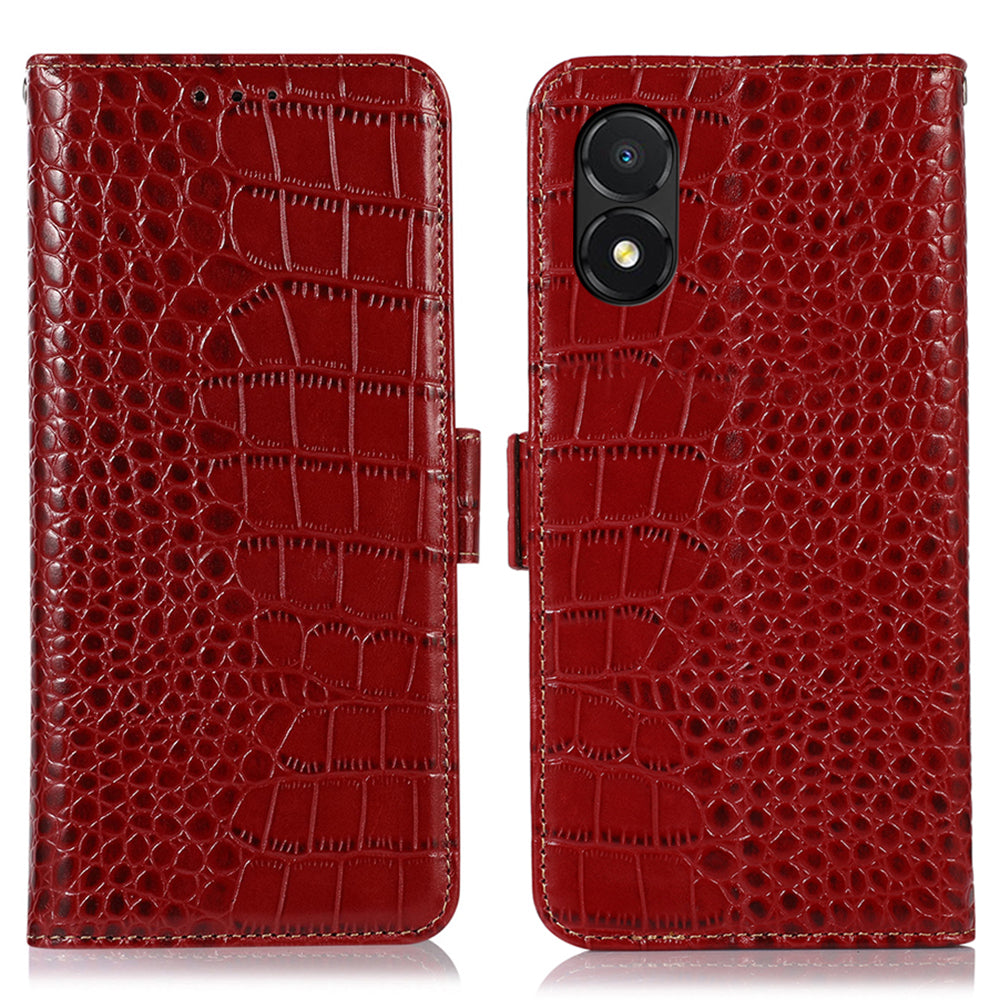 RFID Blocking Phone Cover for Honor X5 4G Genuine Cowhide Leather Case with Stand Wallet